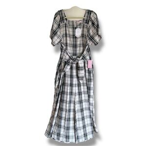 IVY CITY Laura Plaid Wide Leg Jumpsuit Country Prairie Cotton Black White 1X